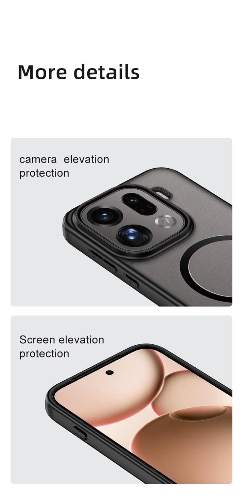GIOPUEY Case for OPPO Find X9 Pro, Matte PC Back + TPU Bumper Shockproof Phone Cover - Black - 7