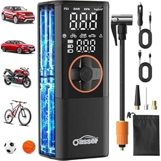 Oasser Tyre Inflator Air Compressor Bike Pump Car Tires 150PSI, 6000mAh & DC 3M Car Cigarette Lighter Portable Car Tyre Pumpwith Dual Display, Auto Shut-Off,Storage Bag for Cars, Motorcycle,Bike - 1