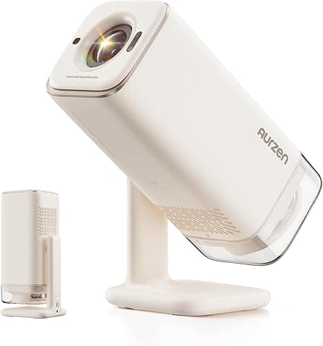 Aurzen BOOM Air Google TV Smart Projector with WiFi and Bluetooth, Portable Projector for Outdoor & Home Movie, 4K Supported, Adjustable Stand, USB-C Powered, Real-Time Focus, Dolby Audio, Off-White