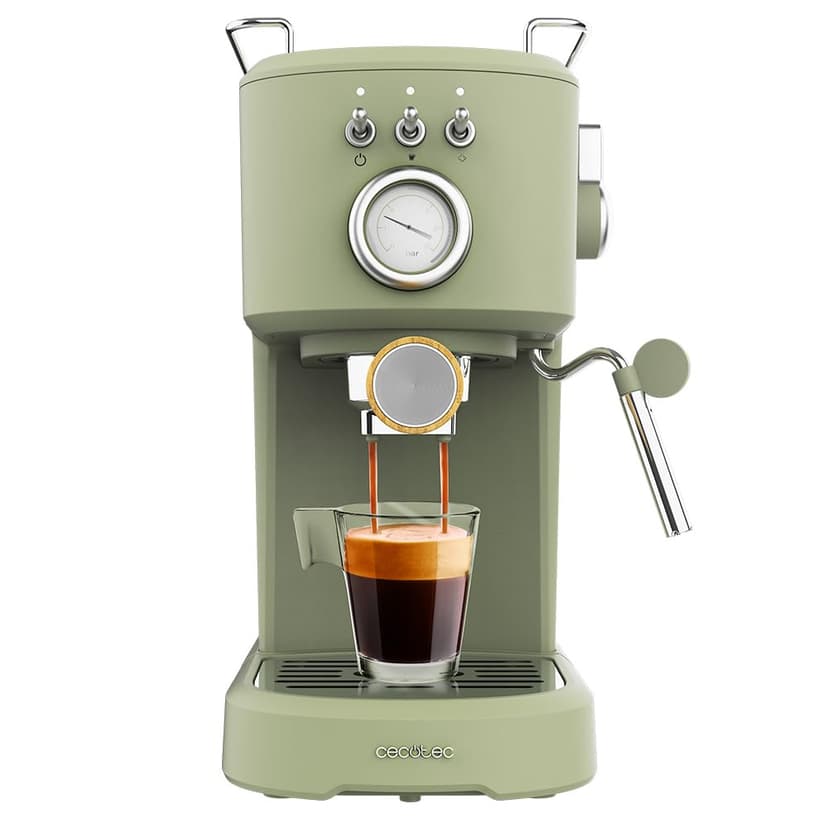Cecotec Compact Espresso Machine Power Espresso 20 Retro Green. 1100 W, 20 bar, Adjustable steam pipe, Double outlet arm and 2 filters, 1.25 liters - 1