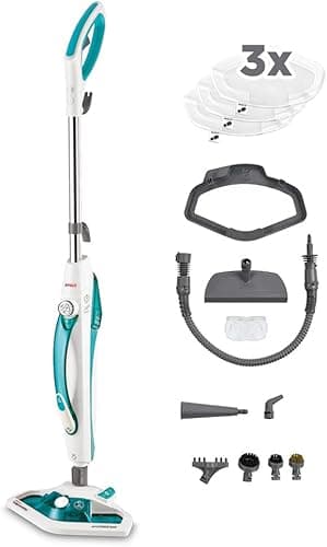 Polti Vaporetto Double Function Steam Broom with Portable Cleaner, Kills and Eliminates 99.9% * of Viruses, Germs and Bacteria, Vaporforce Brush,
