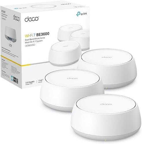 TP-Link Deco BE25(3-pack), BE3600 Mbps, 2×2.5 Gbps Ports, AI Supported Multi-Process Capability, Connectivity up to 150 Devices, VPN, WPA3, Dual-Band Wi-Fi 7 Mesh System