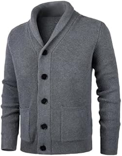 KTWOLEN Mens Shawl Collar Cardigan Long Sleeve Chunky Knit Sweater Button Down Casual Winter Coat Jumper with Pockets, Charcoal, M - 1