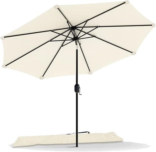 VOUNOT 2.7m Garden Parasol, Outdoor Table Tilting Patio Parasol Umbrella, with Crank Handle, Protective Cover, 8 Sturdy Ribs, Beige