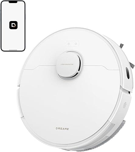DREAME D20 Robot Vacuum Cleaner 13000Pa,Double Detangle Brush Pet Hair LDS Navigation 2-in-1 Vacuum Cleaner and Mop for Hard Floors Carpets 5200mAh Battery,White