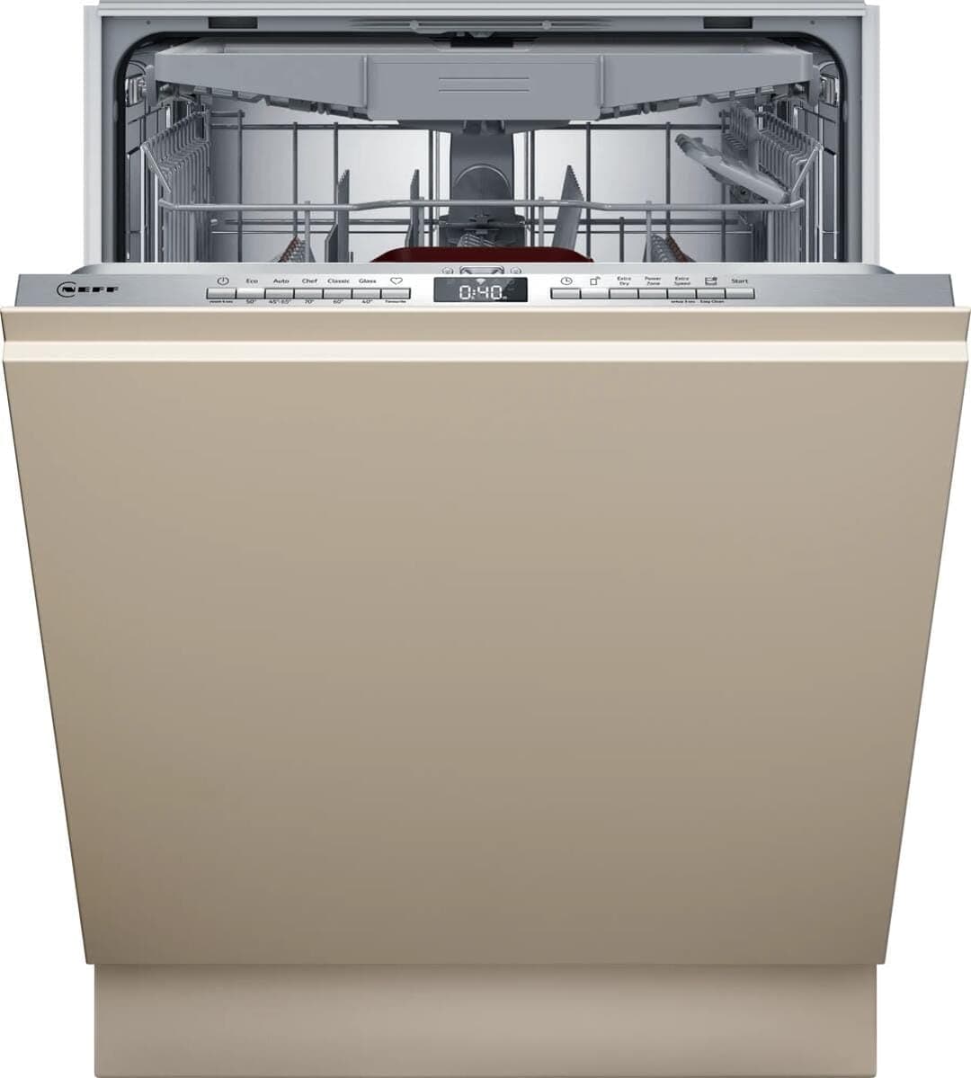 Neff S255EVX04E, N 50 Smarter XXL lavastoviglie completamente integrata 60 cm, cassetto portaposate, sistema Flex II, programma preferito, pulizia forte Cehf 70ºC, apertura automatica della porta,