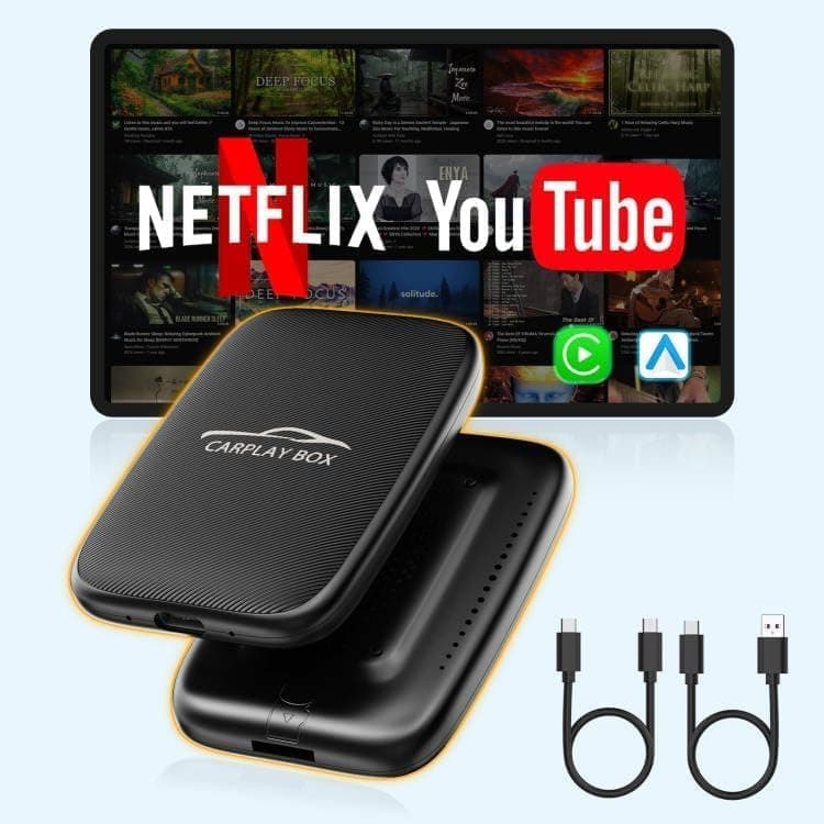 Dongle Carplay sans Fil et Android Auto supportant Netflix/Youtube/TF Card,Car Play AI Box avec câble USBA-C et USBC-C pour Phone Android (Black) - 1
