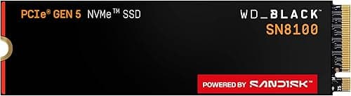 WD_BLACK SN8100 PCIe Gen 5 NVMe SSD 2TB (Up to 14,900MB/s read, 11,000MB/s write speeds, Next Gen TLC 3D CBA NAND, Up to 1,200TBW, Best for AI Applications, Gaming, Video Editing) POWERED BY SANDISK