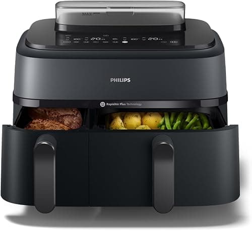 Philips Airfryer Série 5000 - Air Fryer double panier avec cuisson vapeur, 9L, RapidAir, 19 modes de cuisson, jusqu'à 90% de matières grasses en moins, AirSteam, nettoyage vapeur, HomeID (NA550/00)