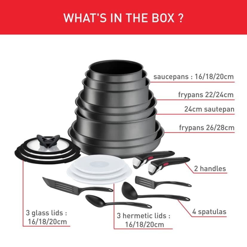 Tefal Ingenio Daily Chef On 20 Piece Set, Pots & Pans Set, Stackable, Easy Cleaning, Non-Stick Coating, Removable Handle, Heat Indicator, All hobs Compatible Including Induction, L7619402 - 2