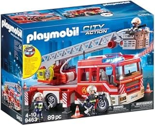 Playmobil 9463 Camion de Pompiers avec échelle pivotante - City Action - avec Trois Personnages, Un véhicule avec échelle télescopique, Module Lumineux et sonore - Intervention de Secours - Dès 4 Ans