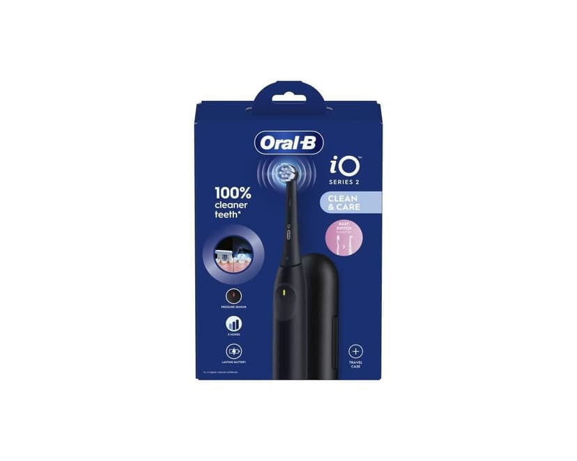 Oral-B iO 2 Black Electric Toothbrush for Adults, 3 Cleaning Modes, Gentle on Gums, Soft Brushing, Accessories, Replacement Oral B Brush, Charger, Travel Case - 2