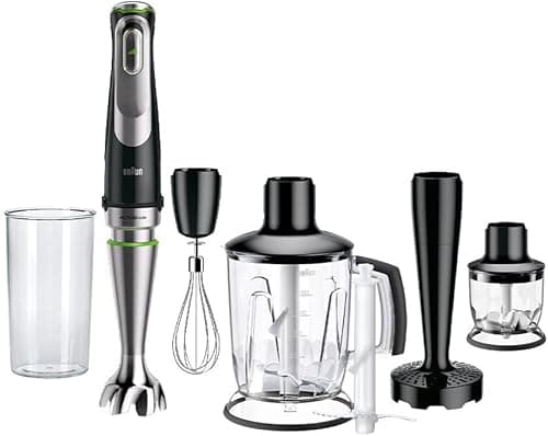 Braun MultiQuick 9 - Mixeur Plongeant, Anti Splash, Sélection Précise de la Vitesse, Active PowerDrive pour des Résultats Onctueux, Blender, Mini-hachoir, Verre Doseur 600mL, 1200W, Noir (MQ9147X)