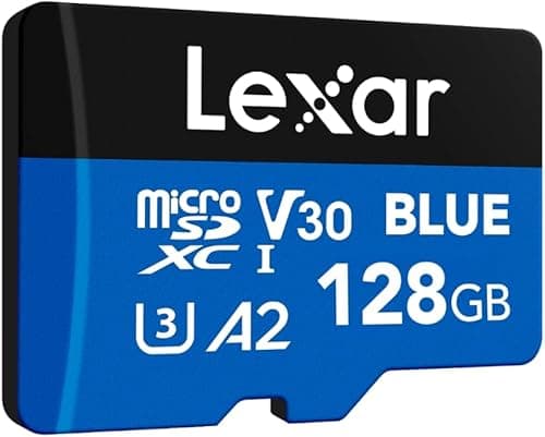 Lexar Blue Micro SD Card 128GB, up to 160MB/s Read, microSDXC UHS-I Card, Class 10, U3, V30, A2, Full-HD & 4K Video, High-Speed Memory Card for Smartphones/Tablets/Action Cameras