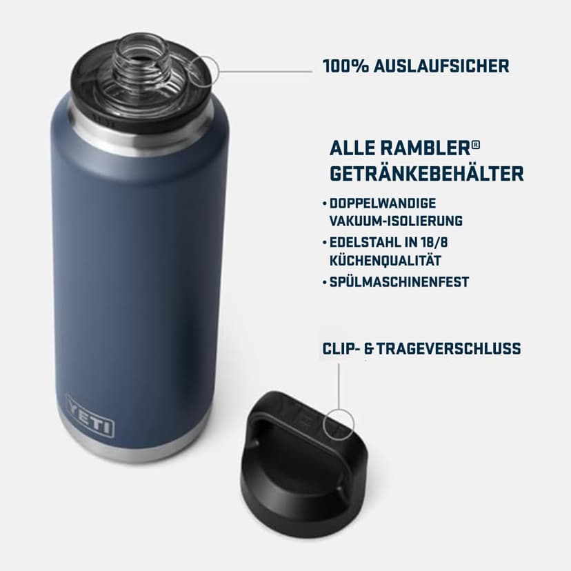 YETI Rambler Bottle Chug, Vaccum Insulated Stainless Steel Bottle with Leakproof Chug Cap, Rescue Red, 46 oz (1.3 L) - 4