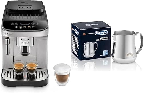 De'Longhi Magnifica Evo ECAM 292.33.SB Kaffeevollautomat mit Milchaufschäumdüse,intuitives Bedienfeld,2-Tassen-Funktion, Silber & Milchkännchen DLSC060, 350 ml, Edelstahl