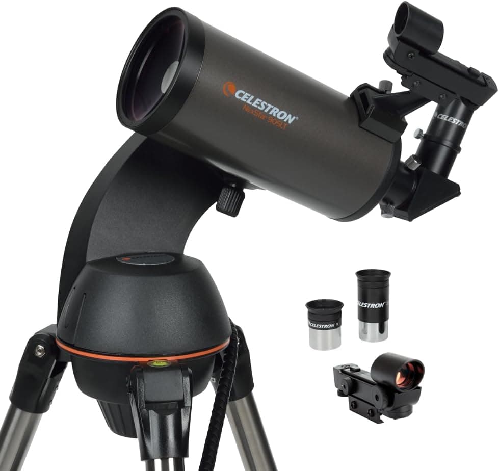 Celestron 22087 NexStar 90SLT-Mak Telescopio Maksutov-Cassegrain portatile computerizzato con montatura a forcella a sgancio rapido, software Starry Night Special Edition, grigio