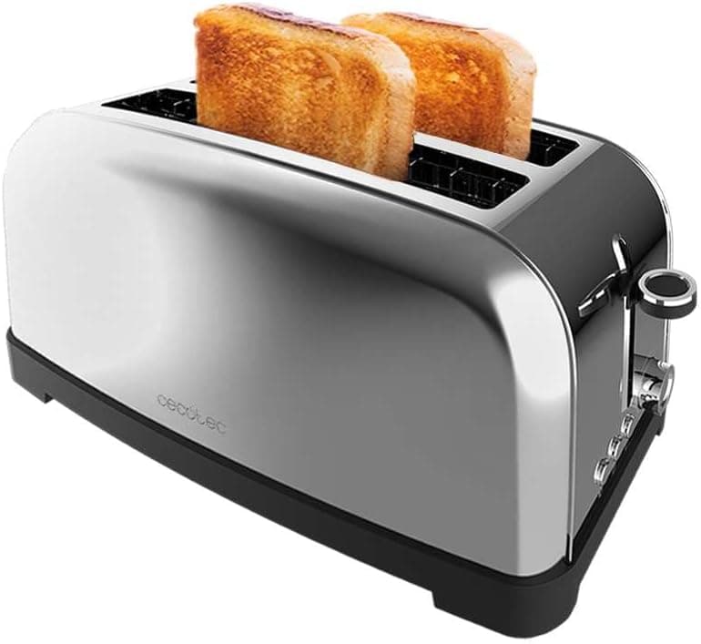 Cecotec Vertical Toaster Toastin' Time 1500 Inox Lite. 1500 W, 4 Slices Bread, 3.8 Cm Wide Run, Roll Holder And Crumb Tray, Stainless Steel - 1