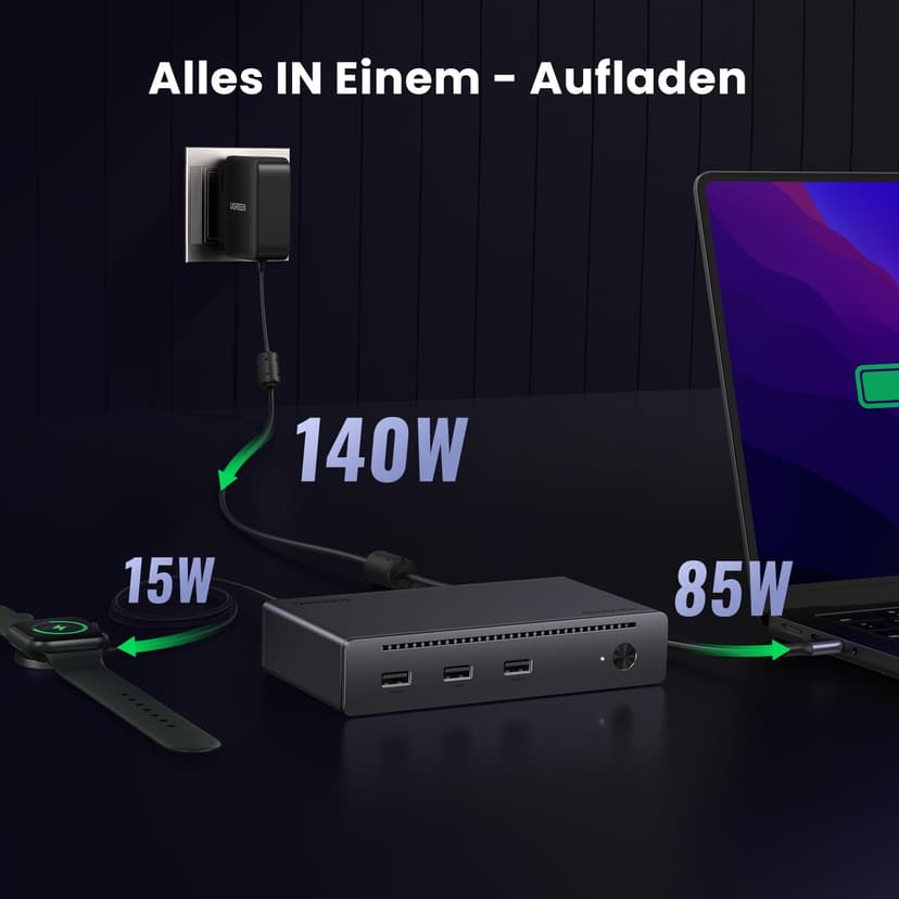 UGREEN Revodok MAX 208 Docking Station Thunderbolt 4 8 In 1 Dual Display 4K60Hz 8K30Hz Hub USB C 3.2 10Gbps Dock USB C Ethernet RJ45 Gigabit Power DC 140W - 5