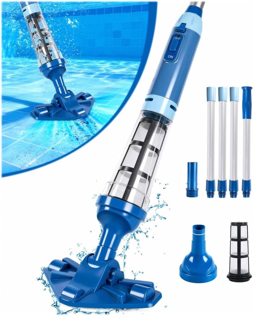PoolLeader Pool Vacuum Cleaner Battery, 60L/Min Cordless Pool Vacuum Cleaner, Manual Pool Vacuum Cleaner with Water Sensor & 2 Removable Cleaning Heads, Vacuum Cleaner for Pools up to 90 min Duration - 1