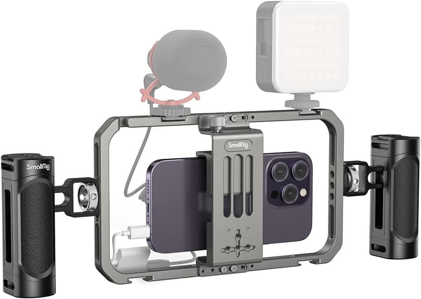 SMALLRIG All-in-One Mobile Phone Video Editing Kits for Video Makers Portable Aluminum Stabilizer for iPhone 17/16/15/14/13 Pro/Max and Other Android Phones - 4121 - 1