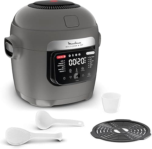 Moulinex Multicook & Fry, multicuiseur et air fryer intégré, 12programmes, Cuisson sur 2 niveaux, Départ différé, Capacité 6L, Gris Hippo, MZ730BF0