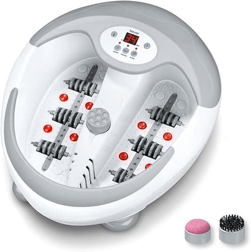 Beurer FB50 Bain de Pieds Relaxant, Balnéothérapie avec Accessoires de Pédicure, Chauffage de l'eau, Massage Vibrant à Bulles, Points de lumière Infrarouge et Thérapie par Champs Magnétiques