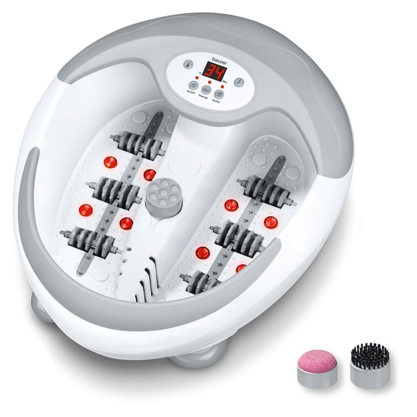 Beurer FB50 Bain de Pieds Relaxant, Balnéothérapie avec Accessoires de Pédicure, Chauffage de l'eau, Massage Vibrant à Bulles, Points de lumière Infrarouge et Thérapie par Champs Magnétiques - 1
