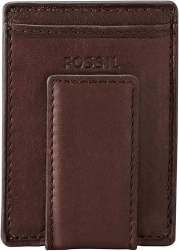 Fossil Men's Ingram Leather Magnetic Card Case Wallet - Brown - One size