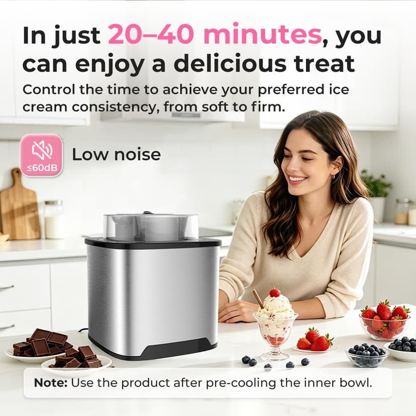 Vpcok Direct Ice Cream Maker, Electric Ice Cream Maker, Stainless Steel Ice Maker, 2L Ice Maker and Ice Cream Maker for Ice Sorbet, Ice Cream and Ice Yogurt - 9