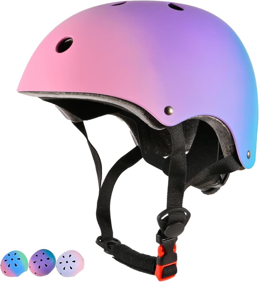 LOKJIJI Adjustable Kids Bike Helmet for Girls Boys Youth, Color Gradient Kids Protective Helmets for Multi-Sports Bicycle Cycling Skateboard Scooter Skating (Gradient-Pink Purple Green, M) - 1