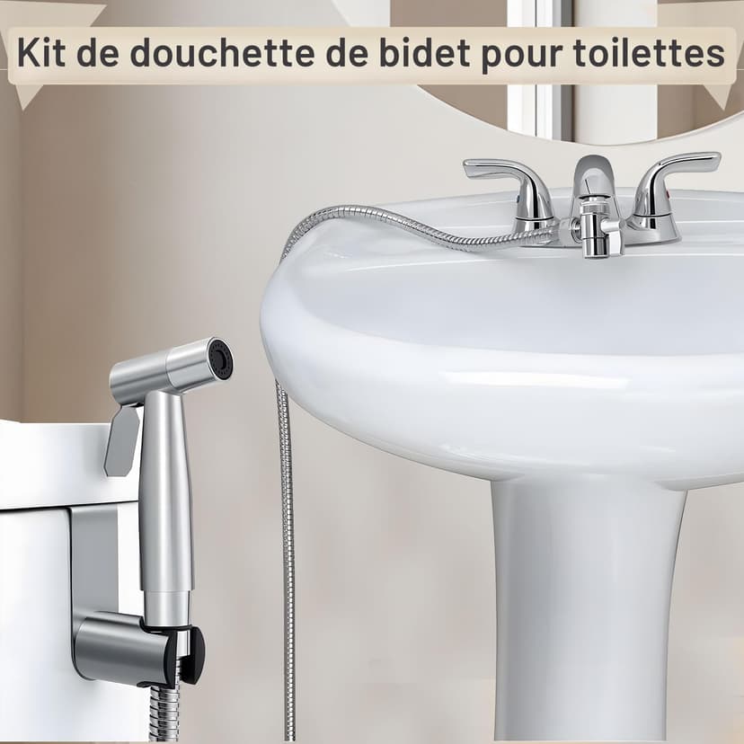 Kit de Douchette de Bidet en Acier Inoxydable, Vaporisateur de Toilette Douchette à Main avec 1.5m Tuyau et Support, Kit Douchette WC Complet, Pulvérisateur de Bidet à Main pour Hygiène Personnelle - 6