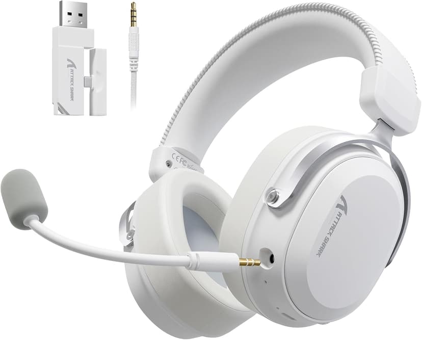 ATTACK SHARK L30PRO Wireless Gaming Headset, 7.1 Surround Sound 50mm Bio-Drivers, 3-Mode 2.4G/BT 5.3/Wired Headsets with Detachable Noise Cancelling Mic for PC/PS/Xbox/Switch, 84H Playtime-White - 1
