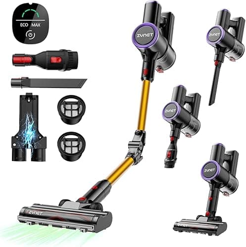 S9 Cordless Vacuum Cleaner, 45kPa/500W/45Min Cordless Vacuum Cleaner, Foldable Tube, Freestanding and Wall Charging Station, with Green Light, Suitable for Animal Hair/Carpet/Hard Floors (Yellow