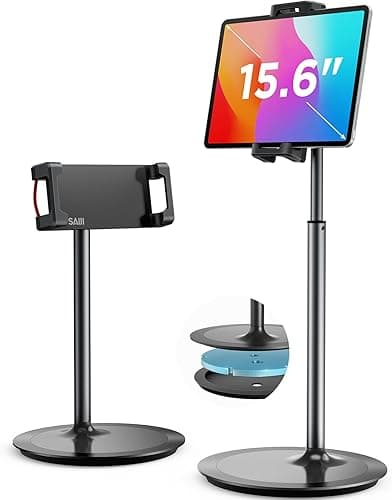 SAIJI Support de Tablette Réglable, Support de Téléphone avec Grande Base Stable, Angle et Hauteur Réglable Compatible avec 4,7-12,9" Iphone iPad Pro Air Mini (Argent)
