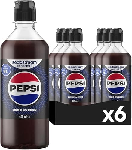 Sodastream - Set of 6 x Pepsi Max concentrates, sugar-free, 100% original flavour, with measuring cap, 6 x 440 ml.