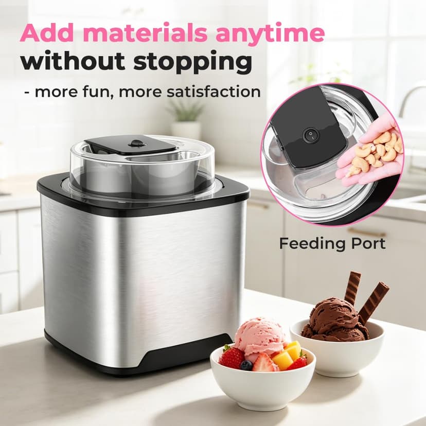 Vpcok Direct Ice Cream Maker, Electric Ice Cream Maker, Stainless Steel Ice Maker, 2L Ice Maker and Ice Cream Maker for Ice Sorbet, Ice Cream and Ice Yogurt - 6