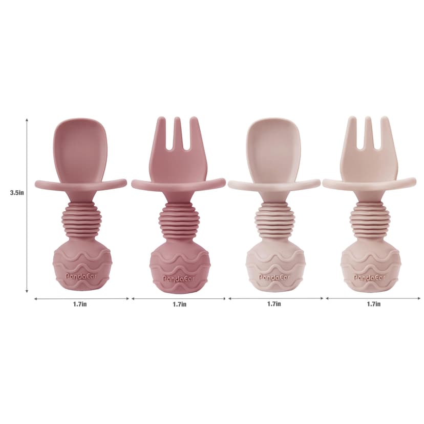 PandaEar 2 Pack Silicone Baby Suction Plates with 2 Spoons 2 Forks for Weaning Girls, Sectioned Divided Baby Weaning Plates, Toddler Dinner Plates Set for Toddlers Kids Childrens, BPA-Free, Pink - 4