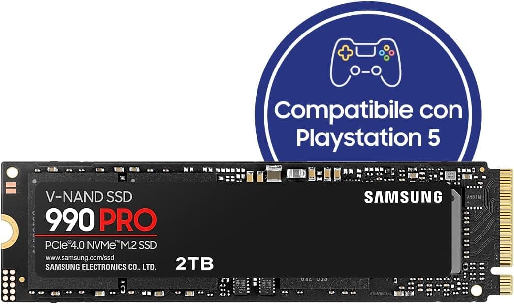 Samsung 990 PRO NVMe M.2 SSD, 2 TB, PCIe 4.0, 7,450 MB/s read, 6,900 MB/s write, Internal SSD, For gaming and video editing, MZ-V9P2T0BW