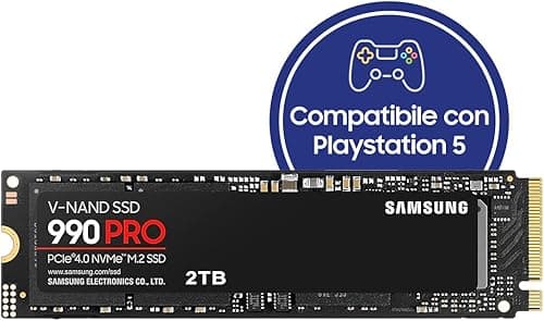 Samsung SSD 990 Pro NVMe M.2 Pcle 4.0, SSD Interne, Capacité 2 To, Vitesse de lecture jusqu'à 7 450 Mo/s, Gestion Intelligente de la Chaleur avec Revêtement en Nickel, MZ-V9P2T0BW