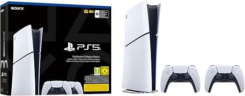 Playstation Sony, Console 5 Édition Numérique (100% Digital), SSD Ultra-Rapide, Ray Tracing, Audio 3D, 2 Manettes DualSense avec Retour Haptique et Gâchettes Adaptatives, Couleur : Blanche