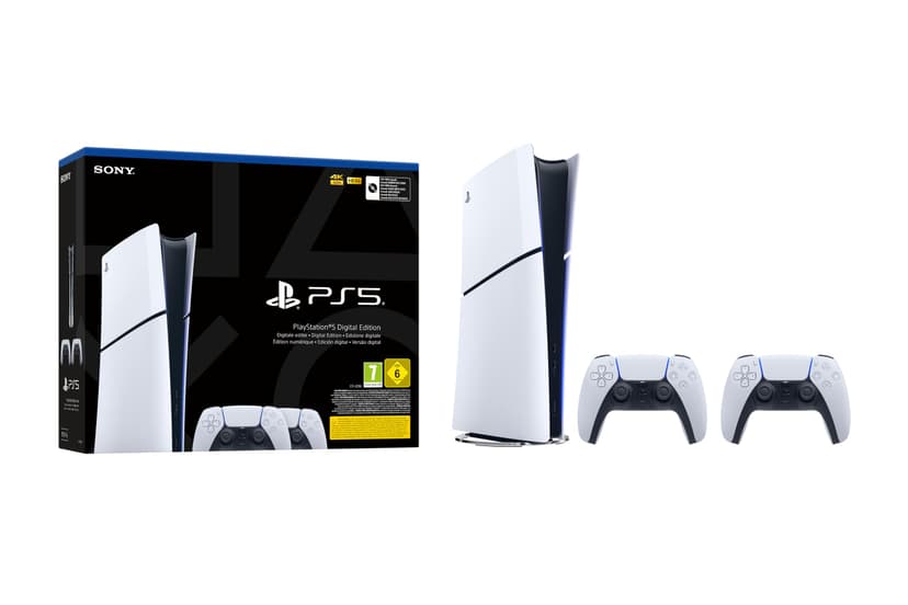 Playstation Sony, Console 5 Édition Numérique (100% Digital), SSD Ultra-Rapide, Ray Tracing, Audio 3D, 2 Manettes DualSense avec Retour Haptique et Gâchettes Adaptatives, Couleur : Blanche - 1