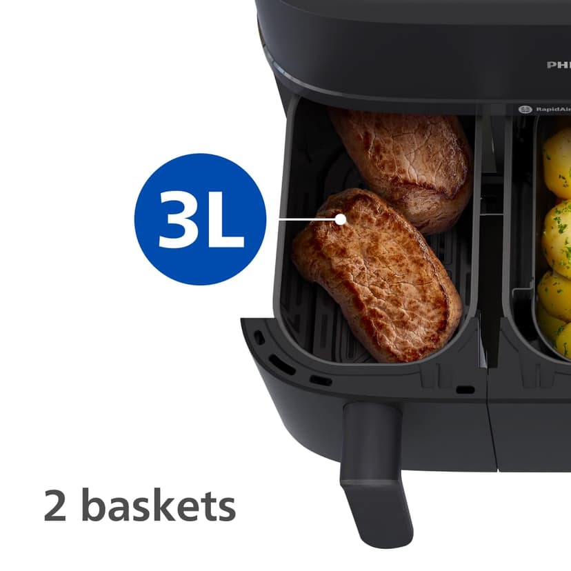 Philips Airfryer Series 5000 - Air Fryer with Double Basket and Steam Cooking, 9L, RapidAir, 19 Cooking Modes, Up to 90% Less Fat, AirSteam, Steam Cleaning, HomeID (NA550/00) - 4