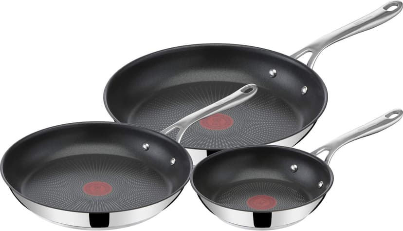 Jamie Olivers Cook's Direct Inox Batterie de cuisine 3 poêles 20/24/28 cm, Revêtement antiadhésif, Indicateur de cuisson, Poignée sûre rivetée, Induction E304S344 - 1