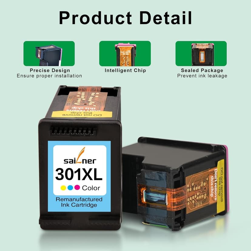 SAILNER 301XL Lot de cartouches d'encre compatibles HP 301 XL pour HP Envy 4500 5530 5534 4504 DeskJet 2540 1510 2544 2549 OfficeJet 4630 4632 2620 2622 Noir Couleur) - 4