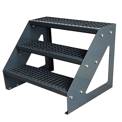 Kaminbau Mierzwa Premium Steel Stairs Freestanding Galvanised & Completely Anthracite Powder Coated 3 Steps (width 800 mm) (height 570 mm) Weatherproof Grate Step Garden Stairs Patio Stairs