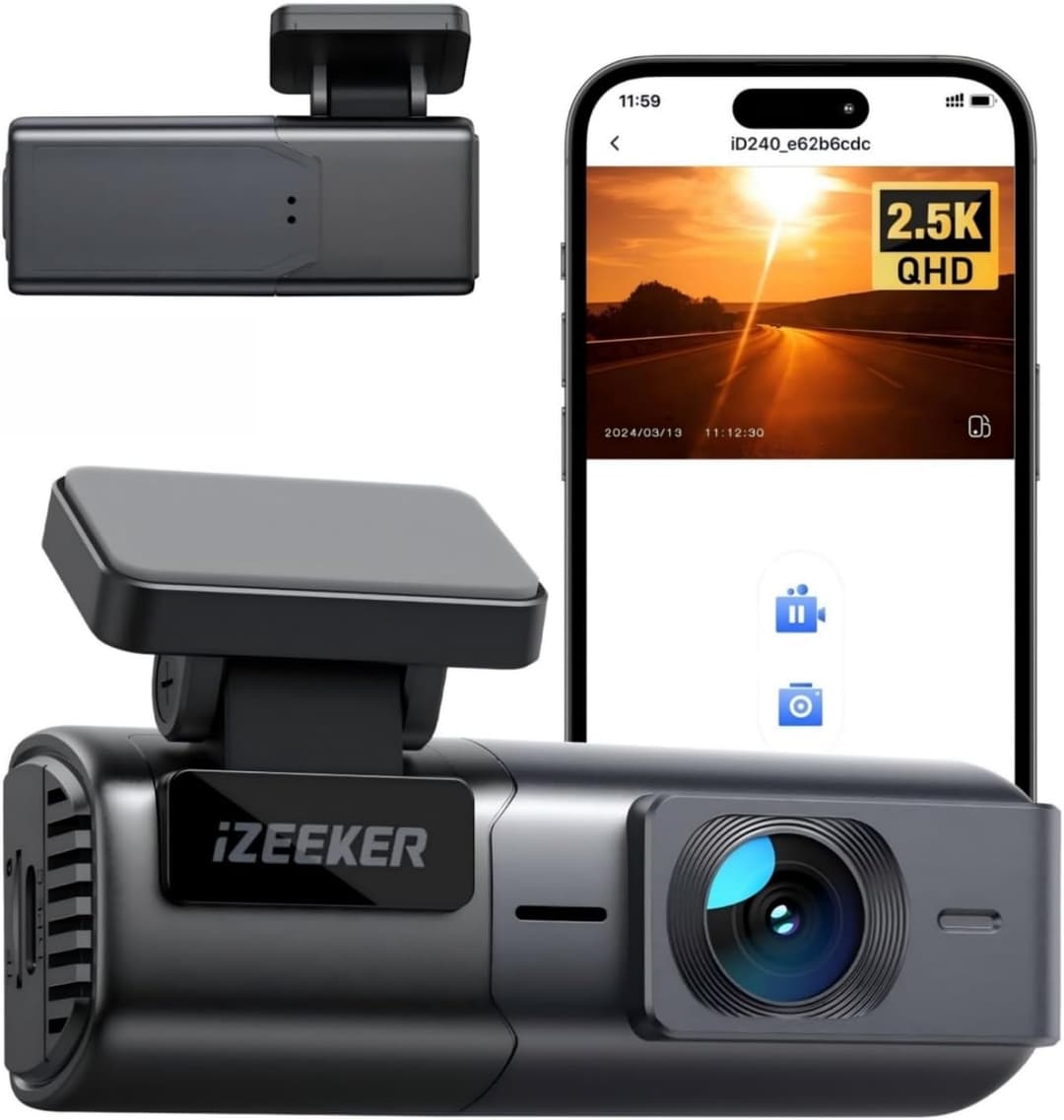iZEEKER 1440P Dash Cam with WiFi, 2.5K QHD Dashcam, Mini Dash Camera with WDR, G-Sensor Emergency Recording, Loop Recording, 24H Parking Mode Supports, Voice Prompt