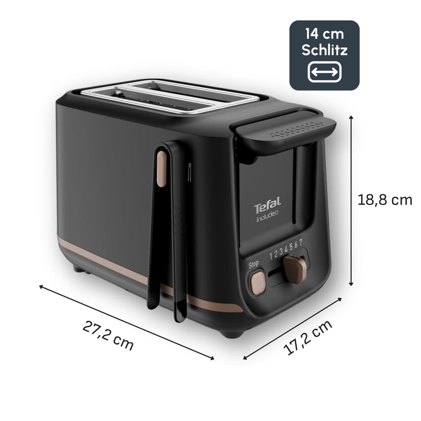 Tefal Includeo TT533811 Tostadora, 2 compartimentos, pinzas magnéticas, Tostador botones grandes, 7 niveles de tostado, bandeja recogemigas extraíble, palanca de extracción - 3