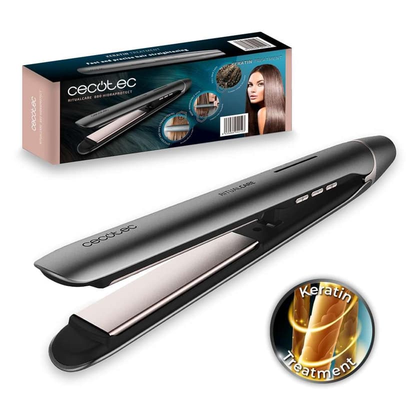 Cecotec Bamba RitualCare 880 HidraProtect Hair Straightener, Black, 48 W, Keratin Coating and Argan Oil, Pro Ionizer Technology. Temperature Adjustable Between 160ºC and 220ºC. - 1