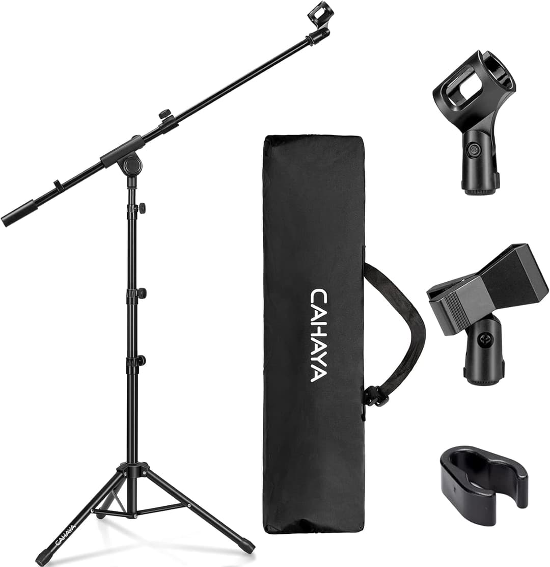 CAHAYA CY0239 2-in-1 Dual-Use Microphone Stand Floor Microphone Stand with Boom with Portable Bag and Two Microphone Clips, Suitable for Stage Meetings, Live Speech etc